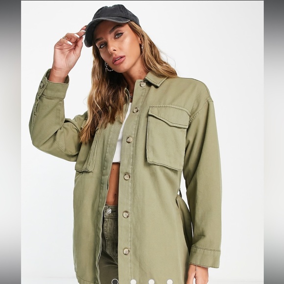 TOPSHOP Belted Cotton Utility Jacket | Size M - Picture 1 of 4